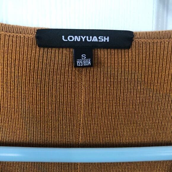 Lonyuash size Small Knit Brown Sweater Dress Silver beading scoop neck party - Picture 8 of 8